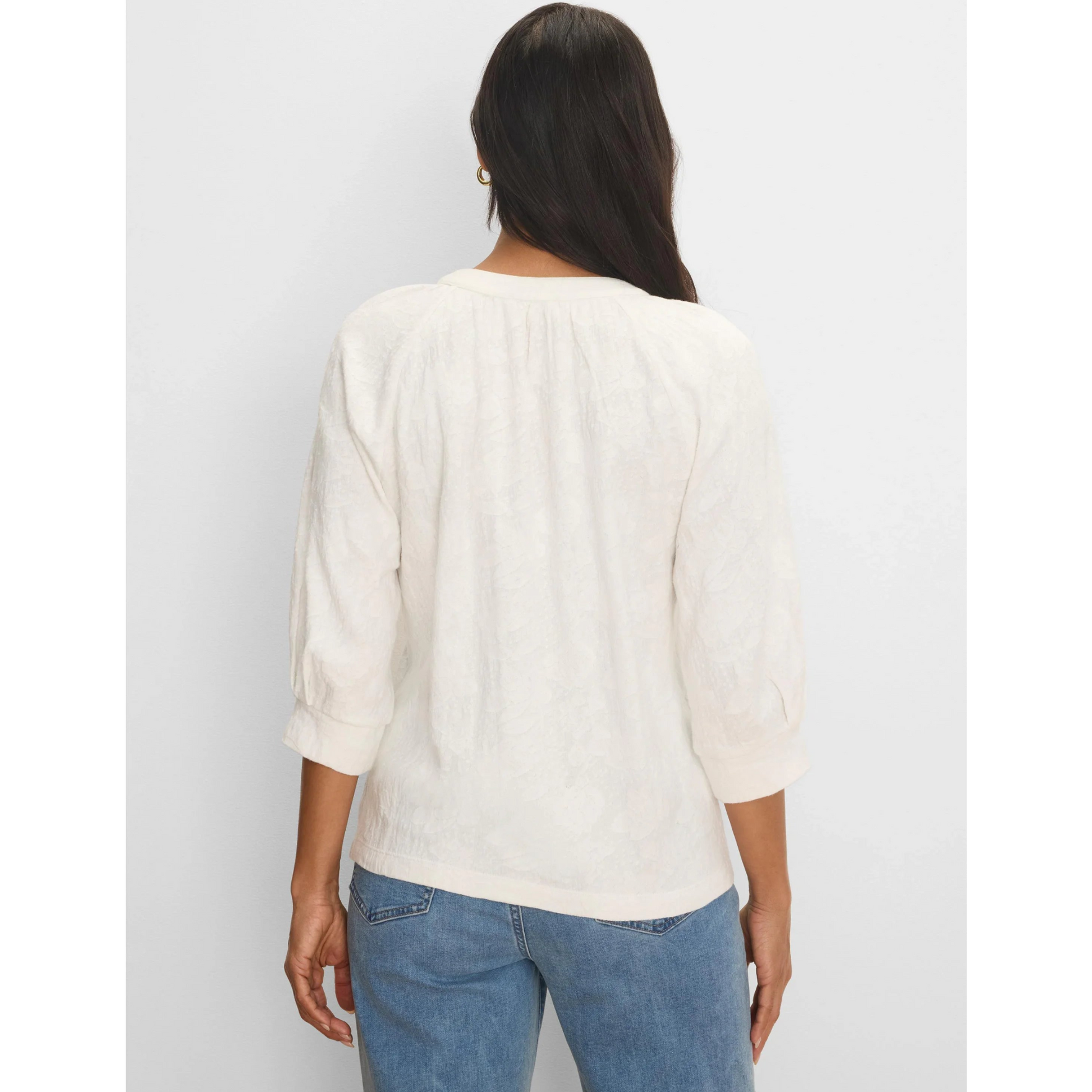 Lace Knit Split Neck Top - Paper White