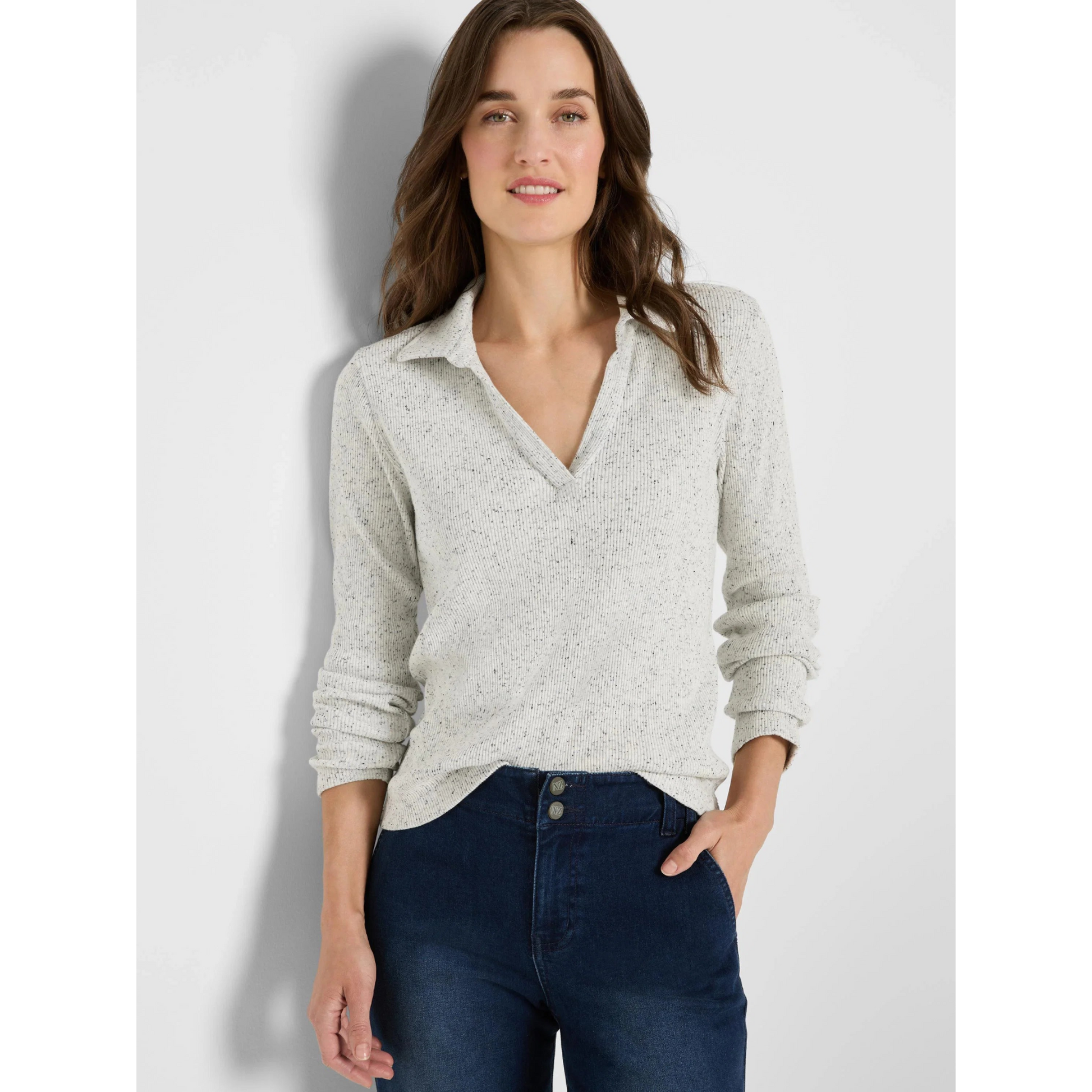 Rib Long Sleeve Polo - Reflection