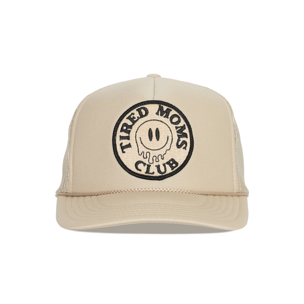Tired Moms Club Trucker Hat in Tan