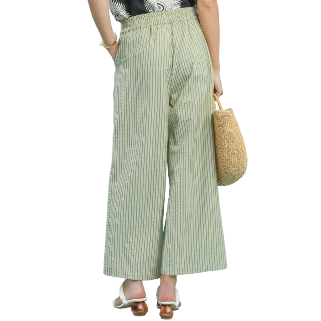 Striped Wide-Leg Pants - Olive
