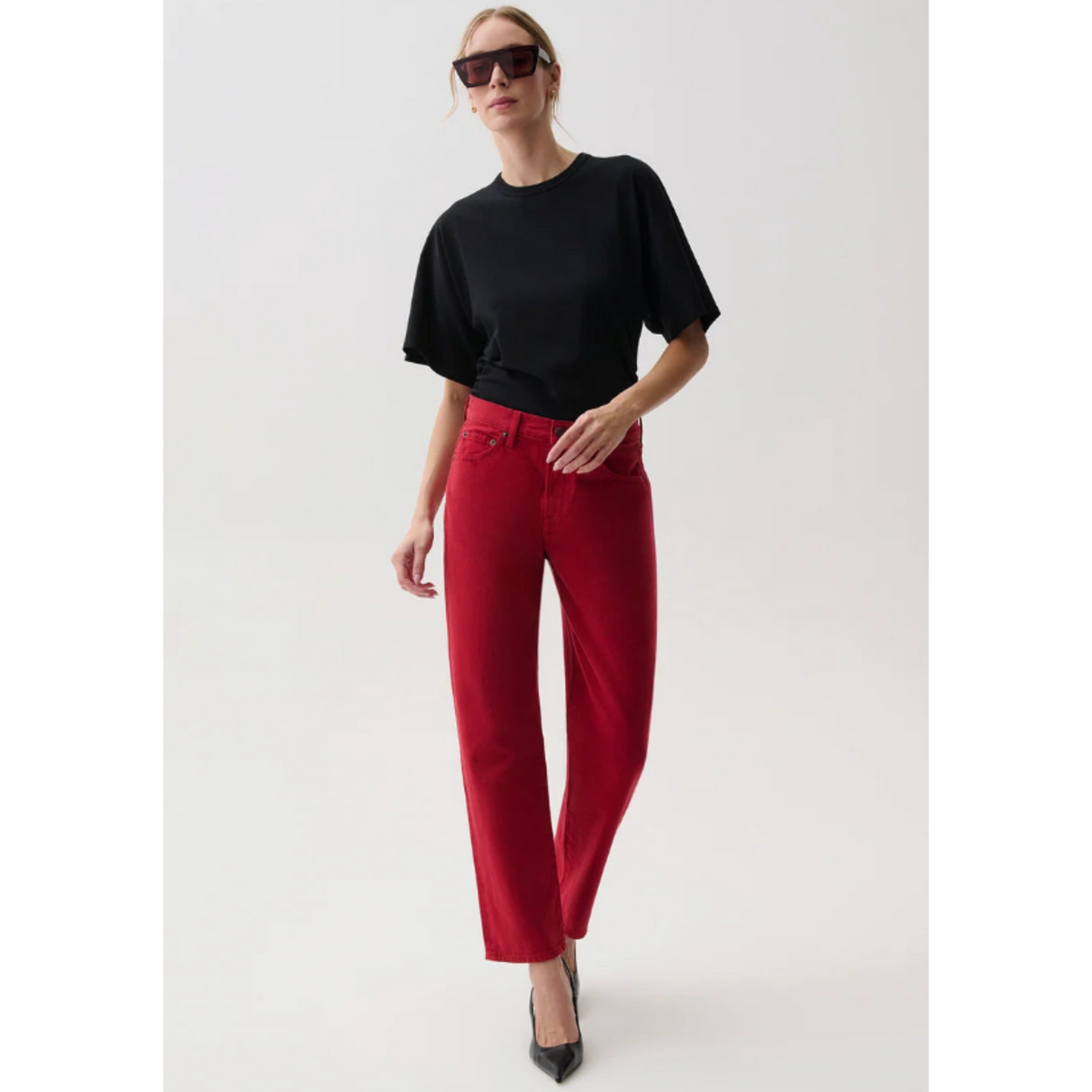 Lexi Mid Rise Bowed Straight - Savvy Red