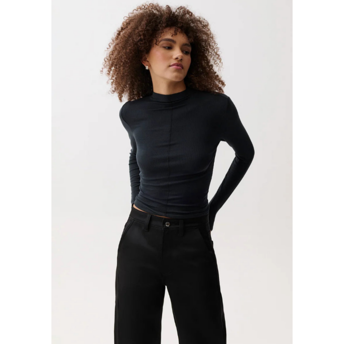 Dara LS Funnel Neck Top - Black