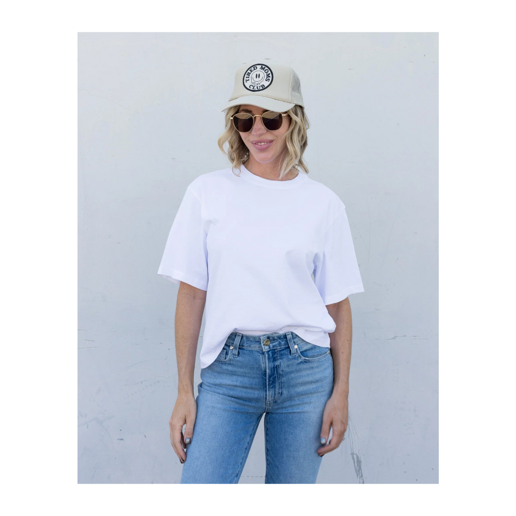 Tired Moms Club Trucker Hat in Tan