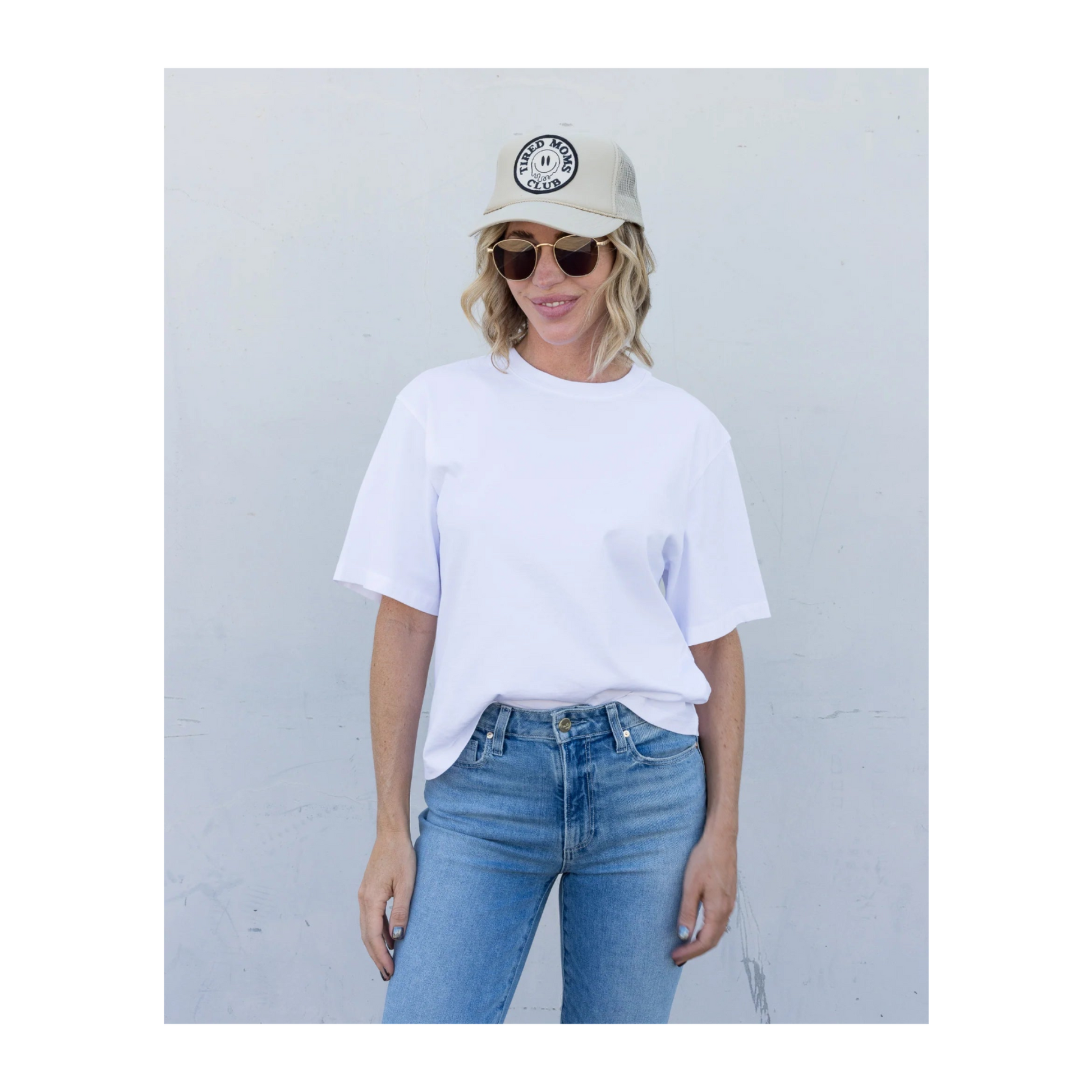 Tired Moms Club Trucker Hat in Tan