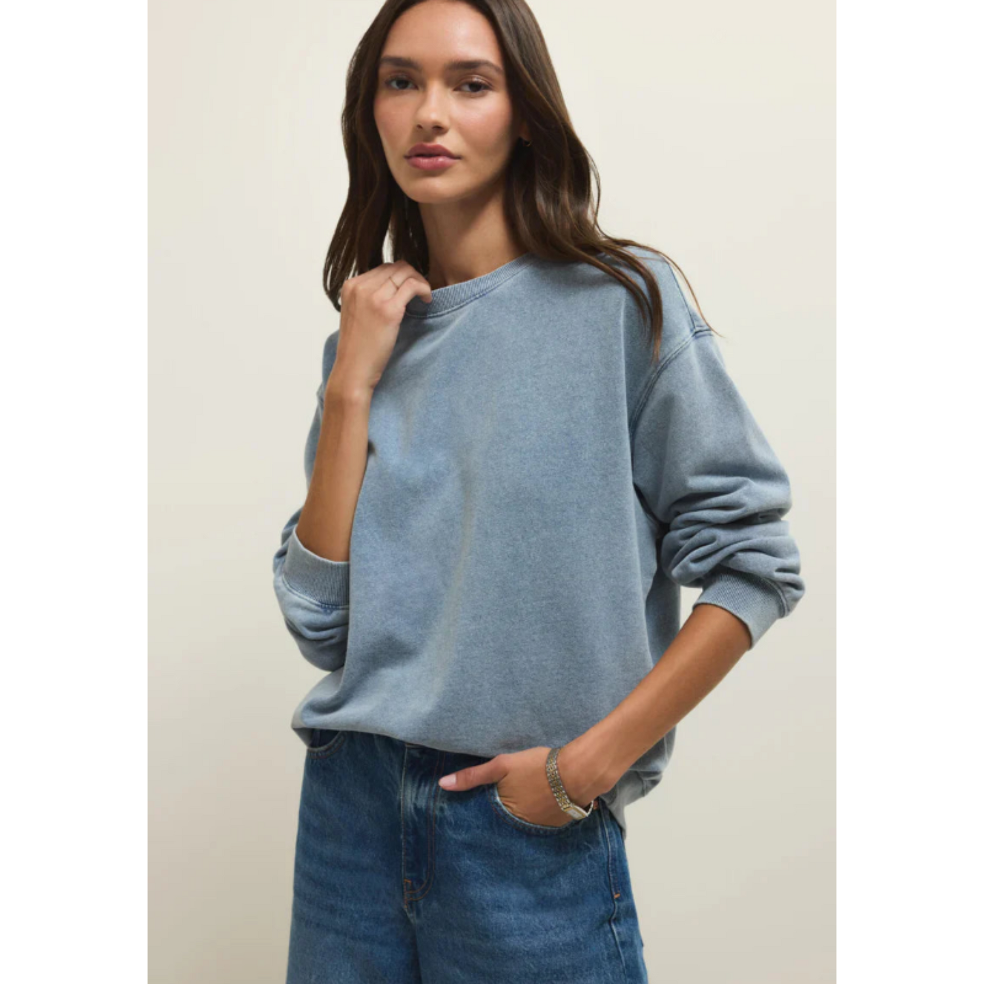 Boyfriend Denim Sweatshirt - Ocean Air Indigo