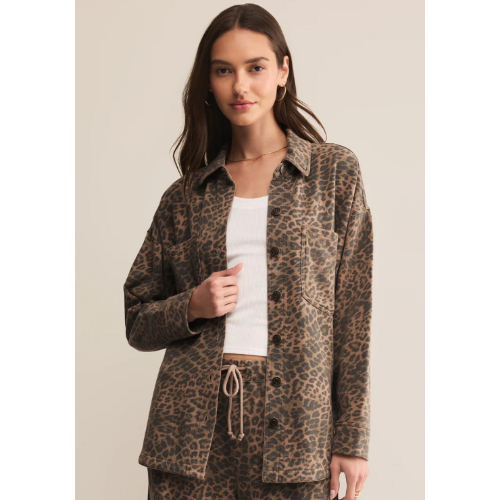 All Day Knit Denim Jacket - Leopard