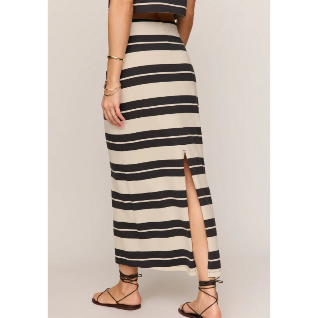 Gail Striped Jersey Midi Skirt - Ash Black