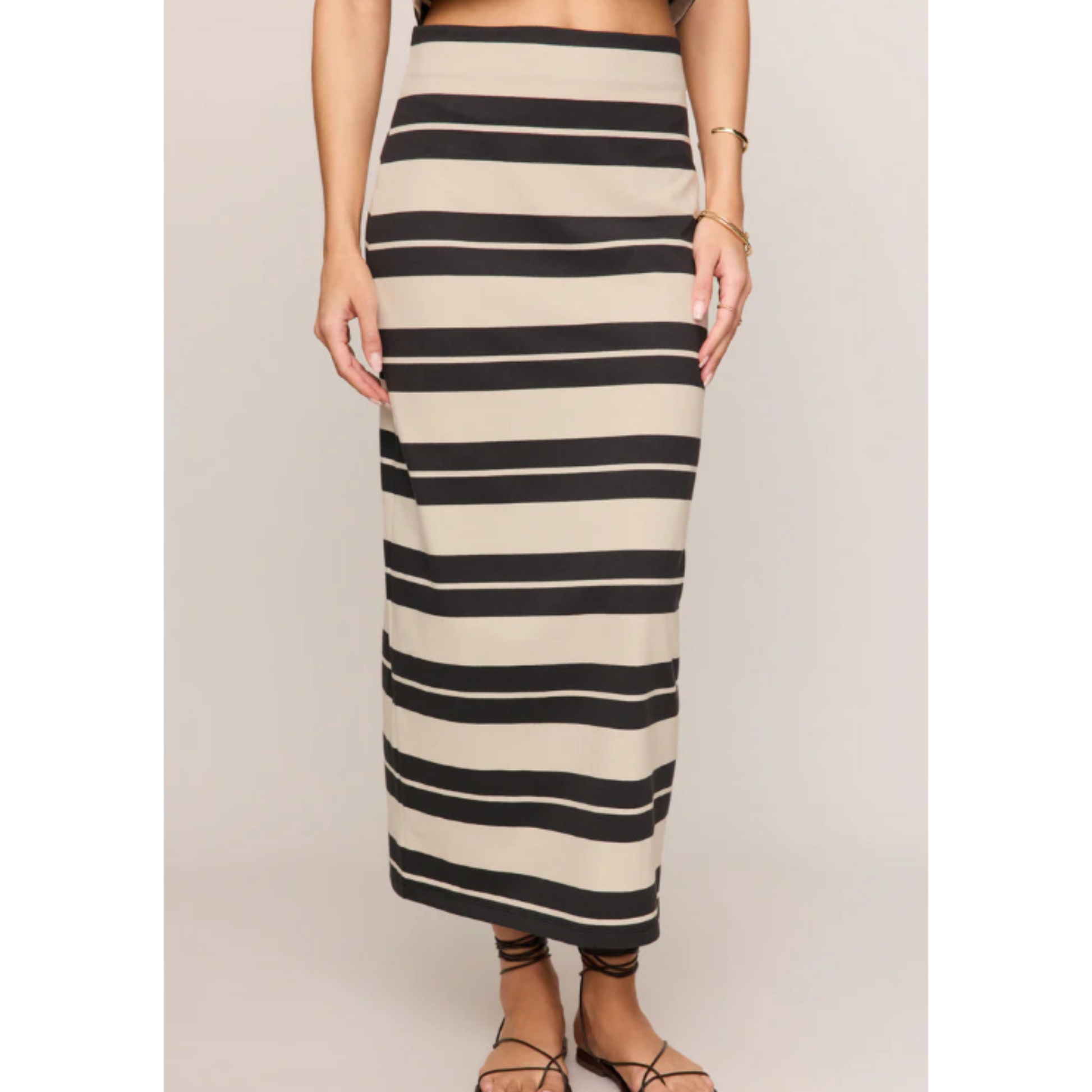 Gail Striped Jersey Midi Skirt - Ash Black
