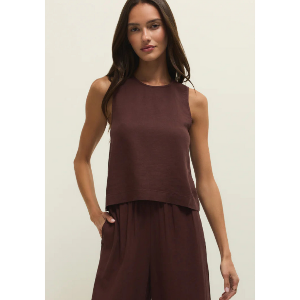 Sloane Linen Top - Chocolate Cherry