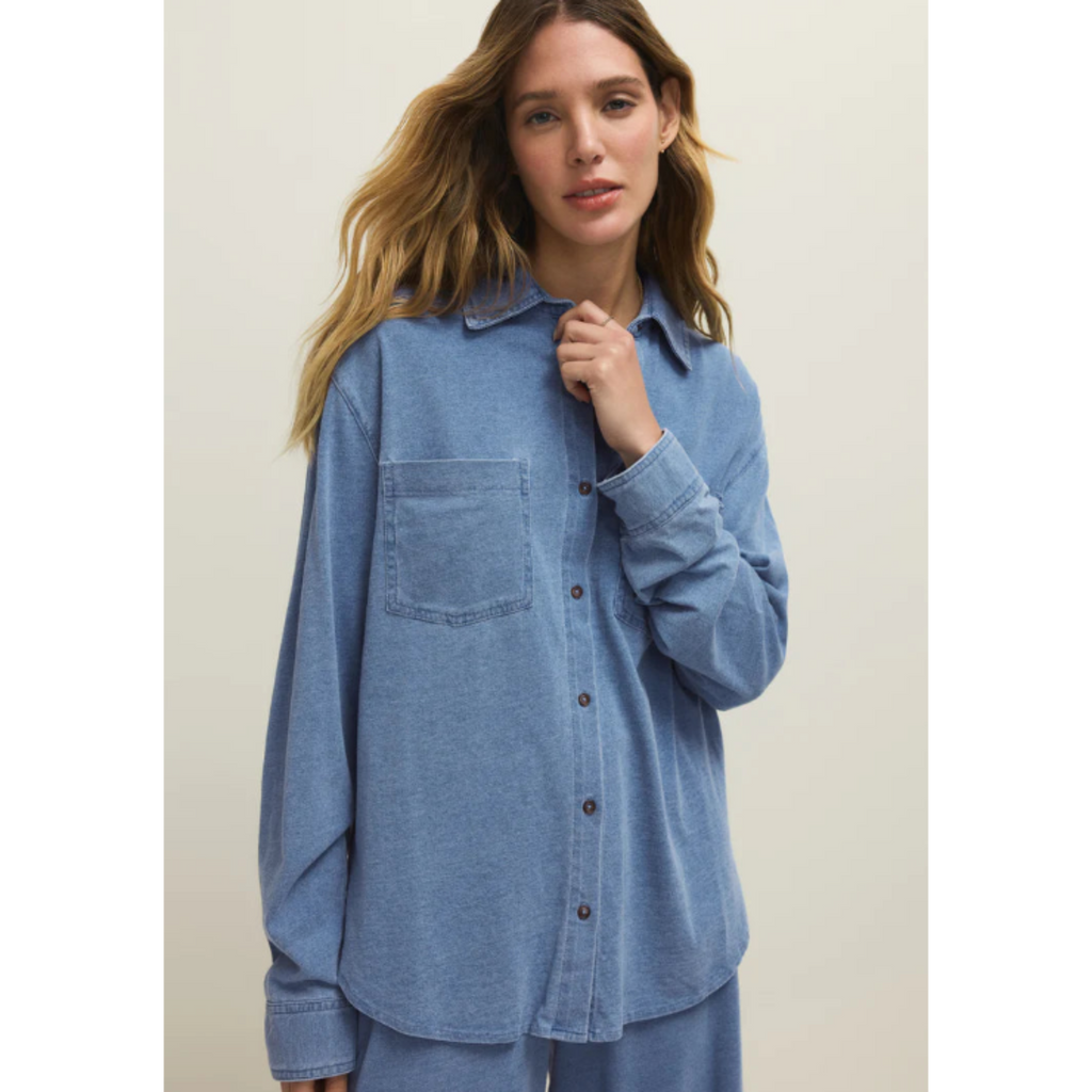 Reese Jersey Denim Button Up Santorini