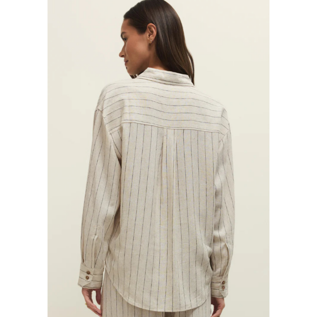 Alfie Striped Button Up Top - Linen