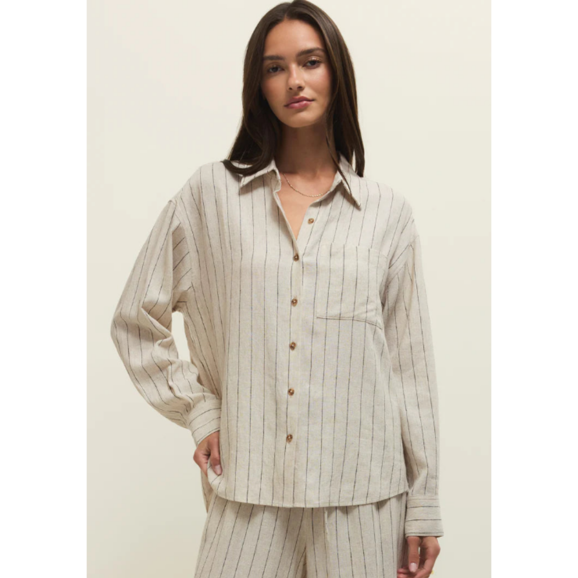 Alfie Striped Button Up Top - Linen