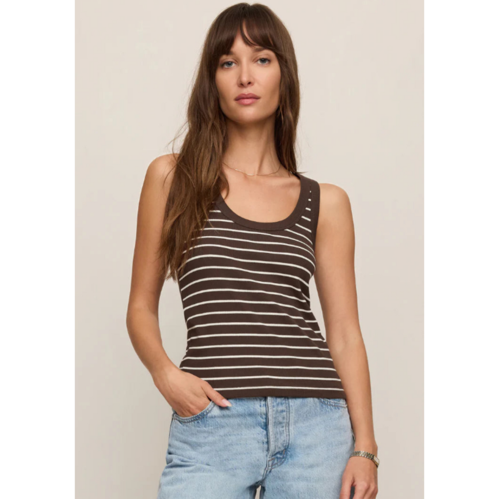 Rowe Striped Scoop Neck Tank - Dark Chocolate