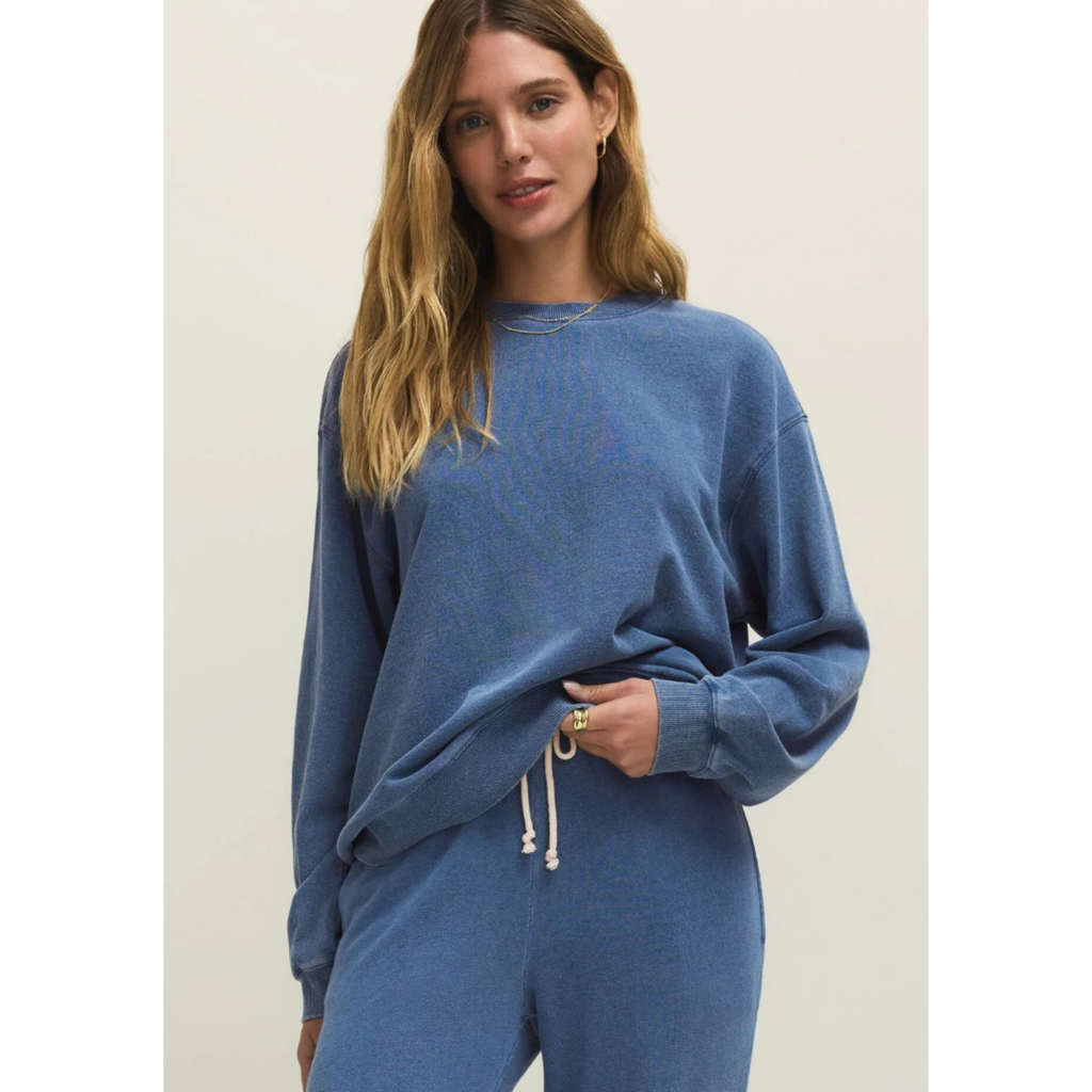 Boyfriend Denim Sweatshirt - Calypso Blue Indigo