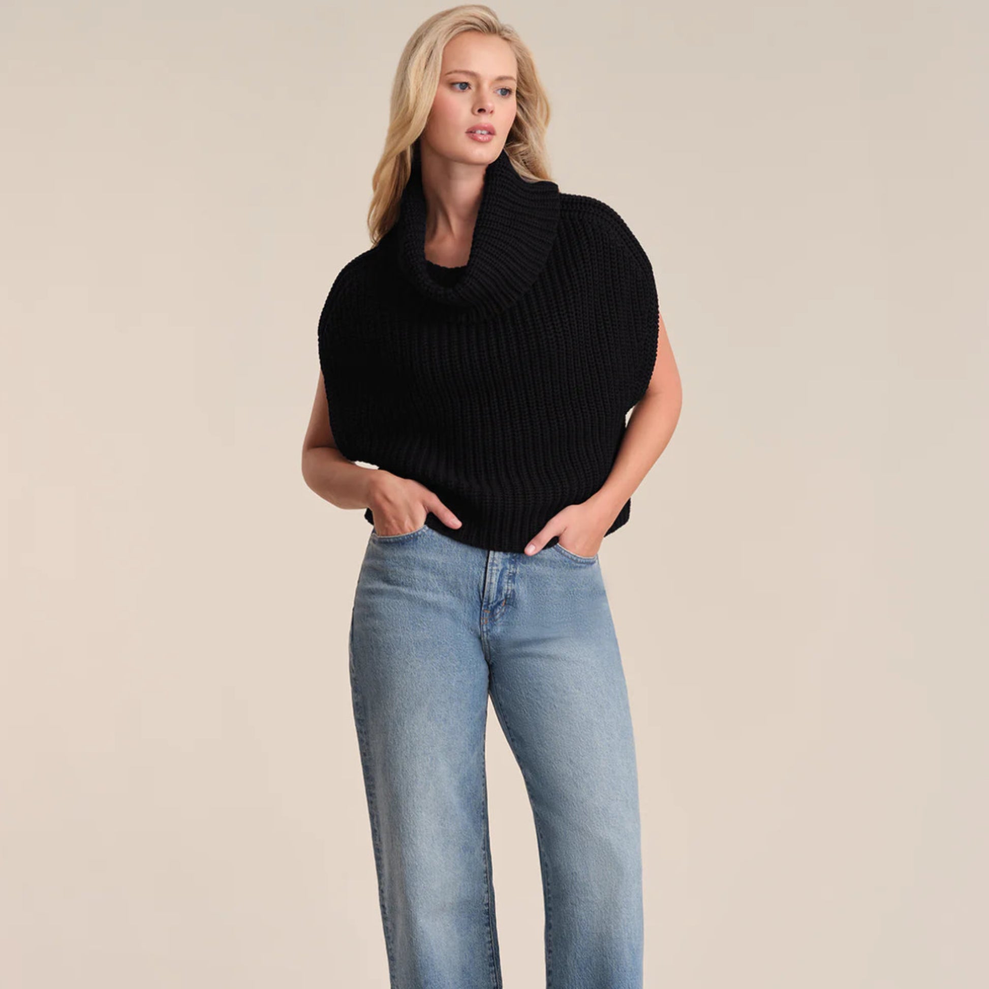 Cate Sleeveless T Neck Sweater Black