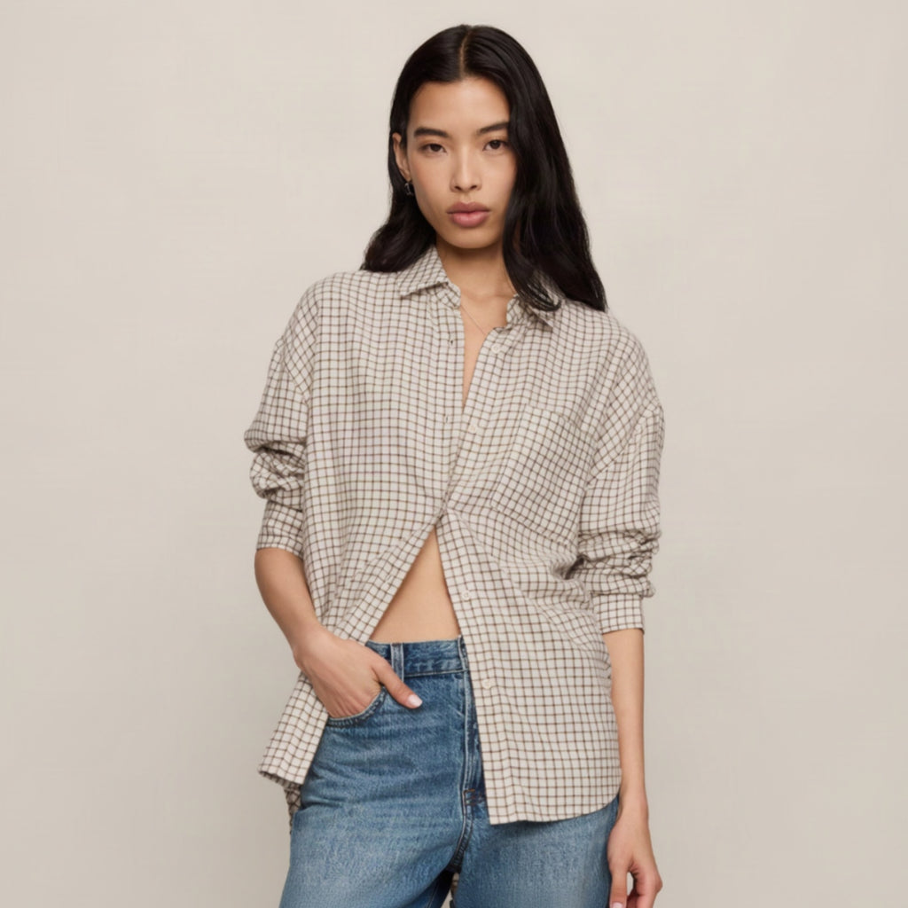River Plaid Button Up - Frosted Pearl