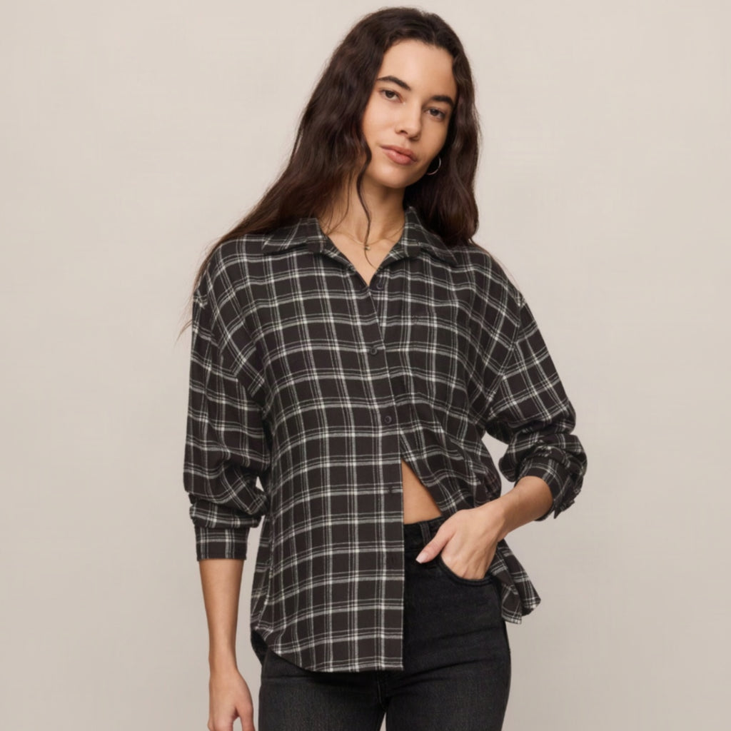 River Plaid Button Up - Ash Black