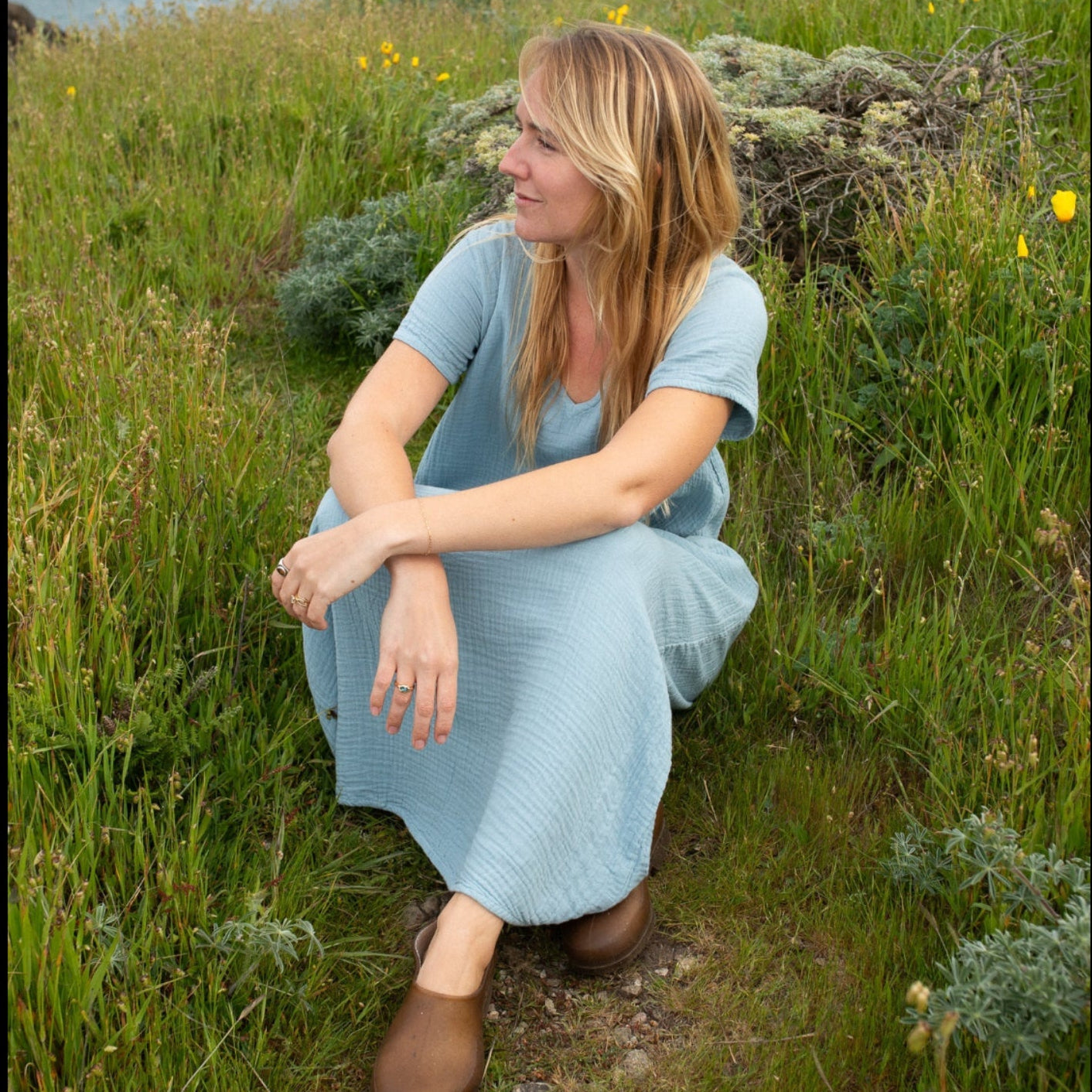 Long Gwyn Dress - Dusty Blue