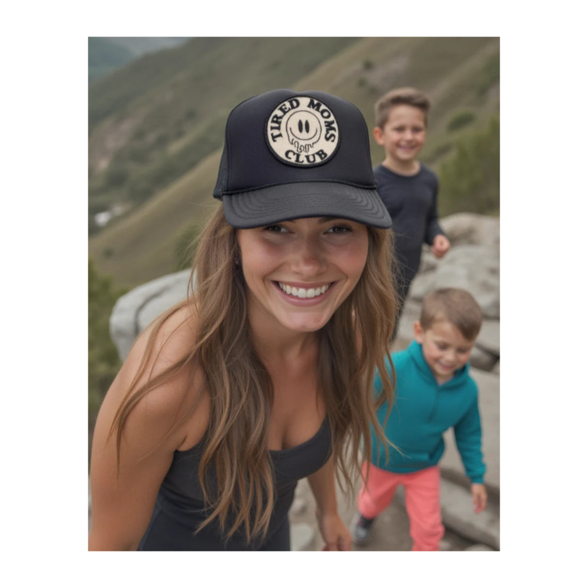 Tired Moms Club Trucker Hat in Black