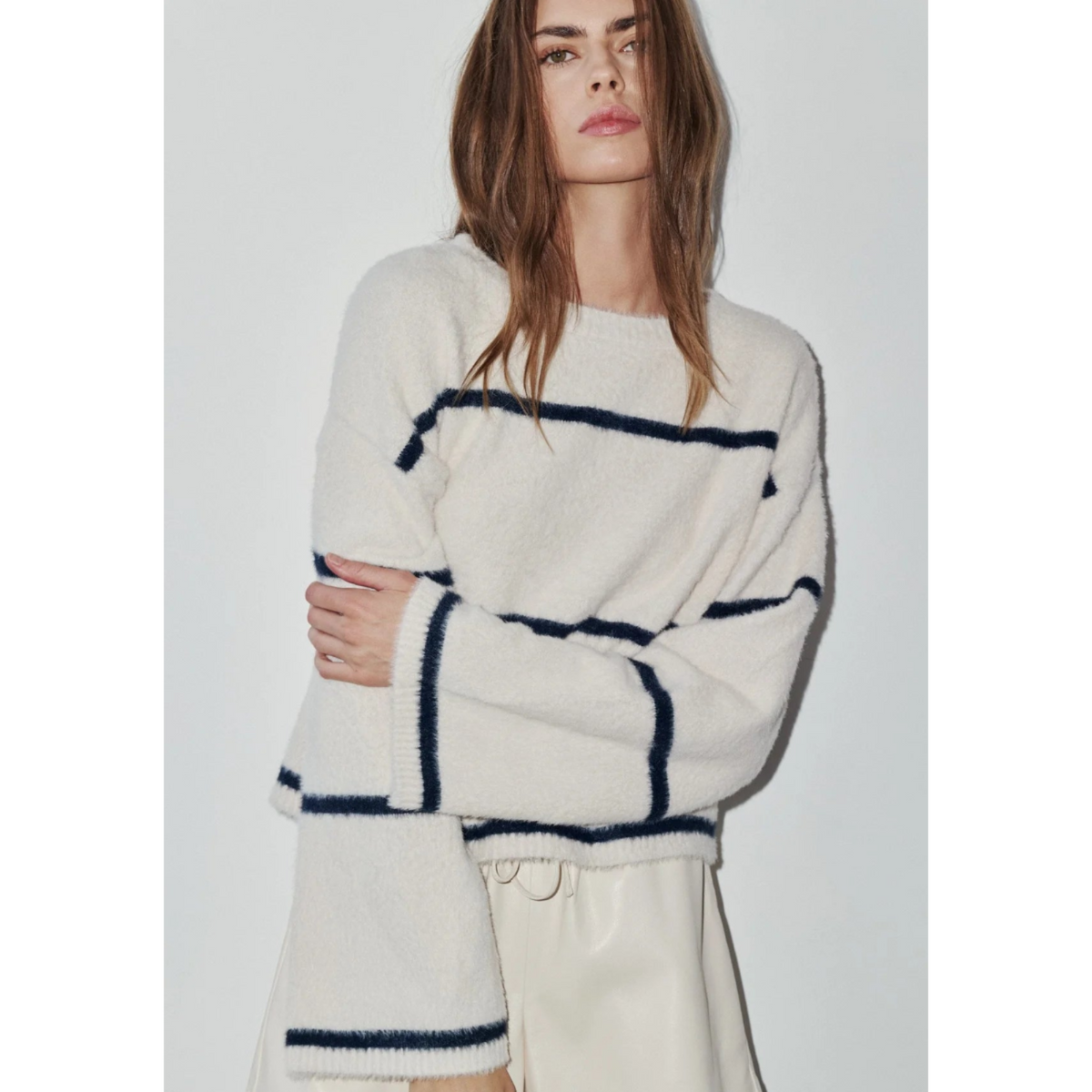 Iro Striped Knit Sweater - Cream/Navy