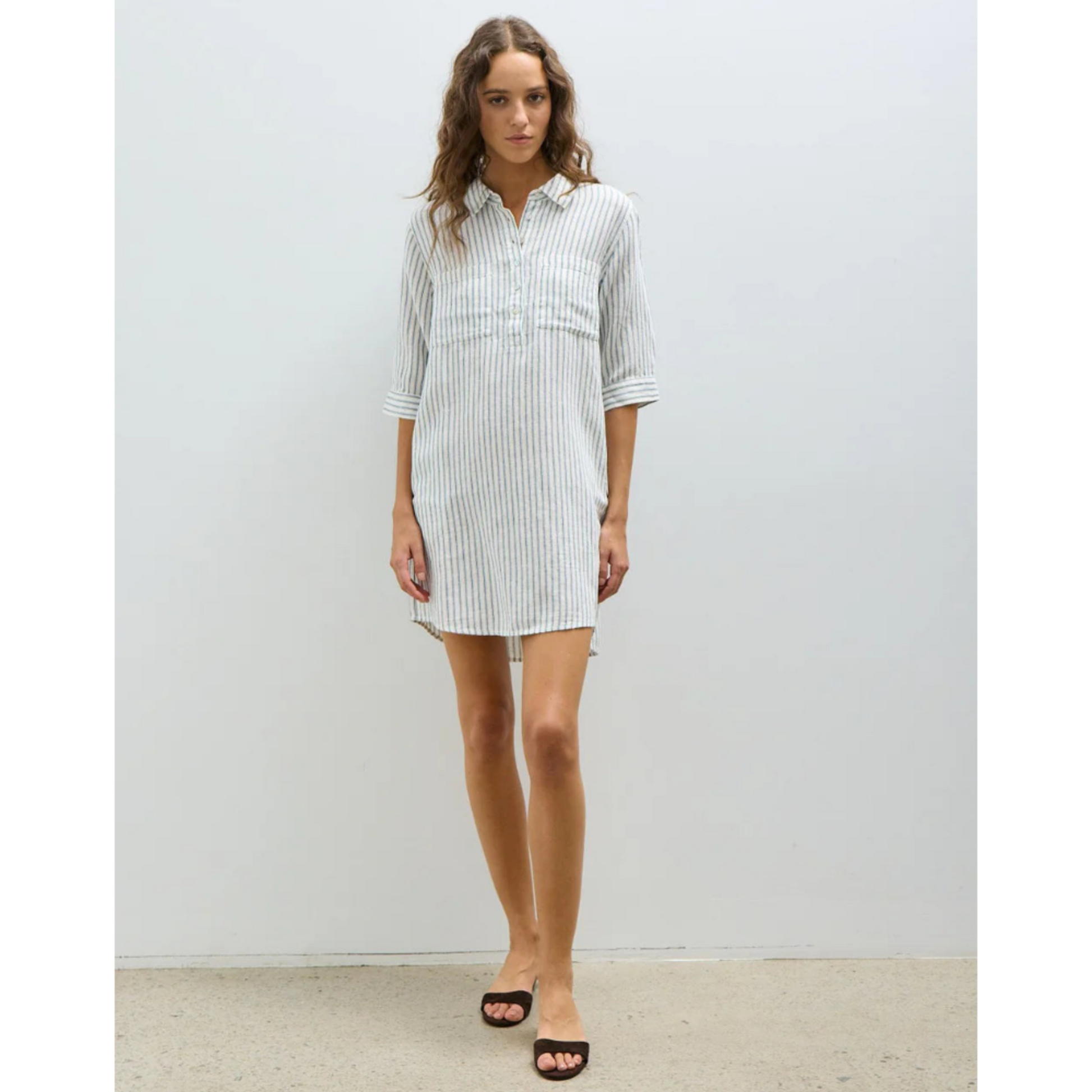 Mitch Dress - White Navy Stripe