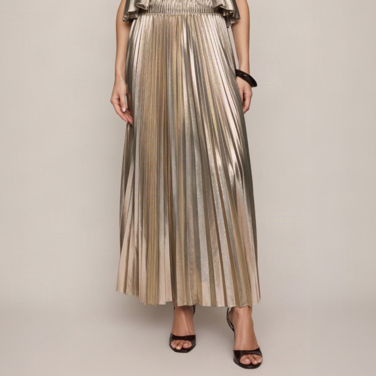 Starlit Soiree Pleated Skirt - Gold