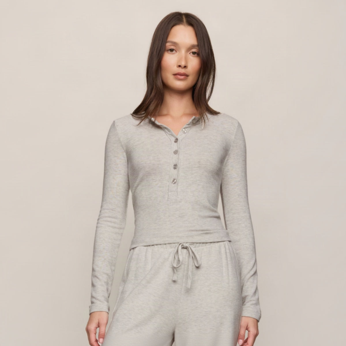 In Flow Henley Top - Feather Grey