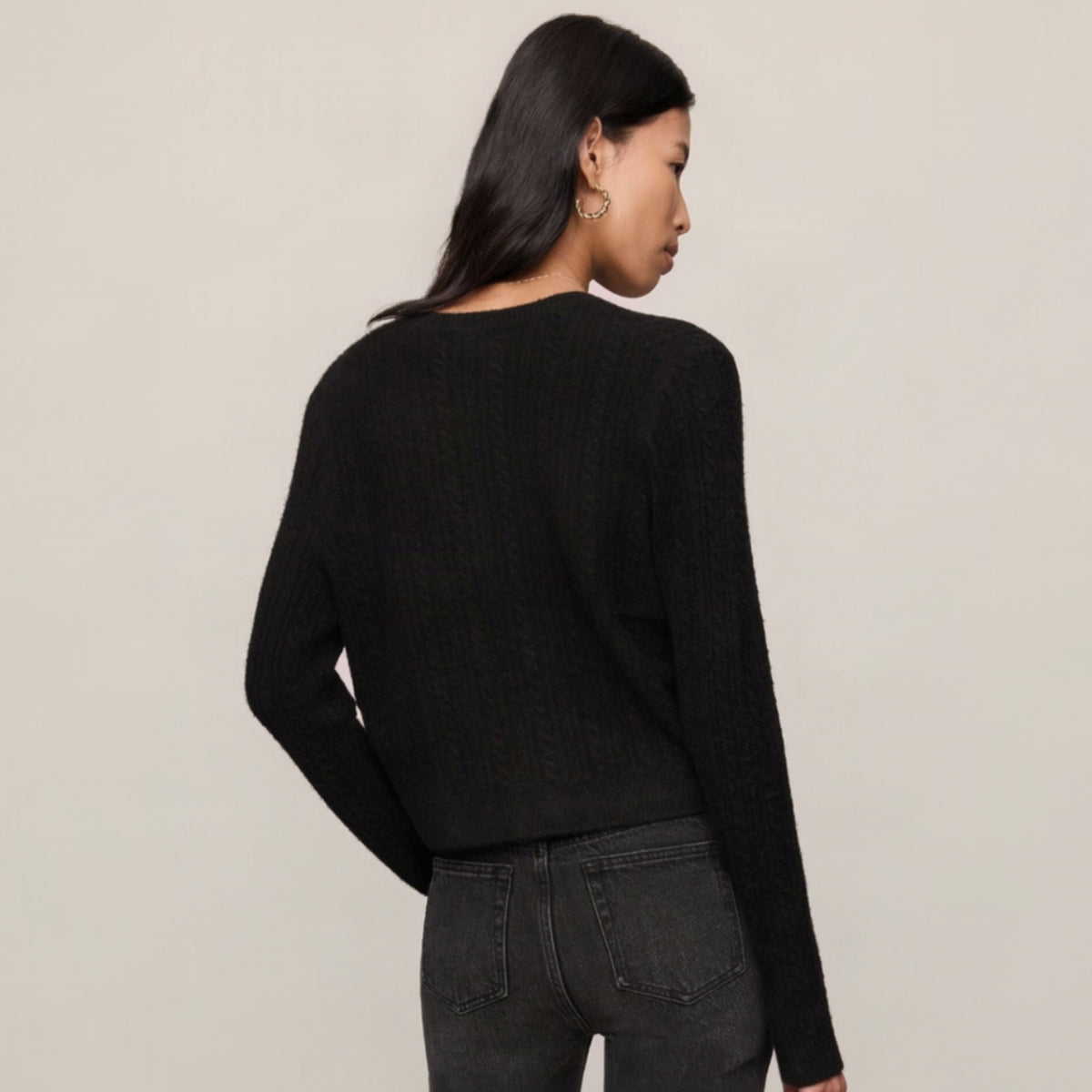 Medina Pointelle Cardigan - Black