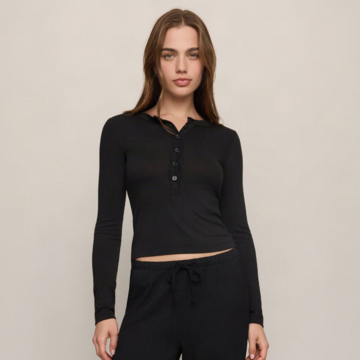 In Flow Henley Top - Black