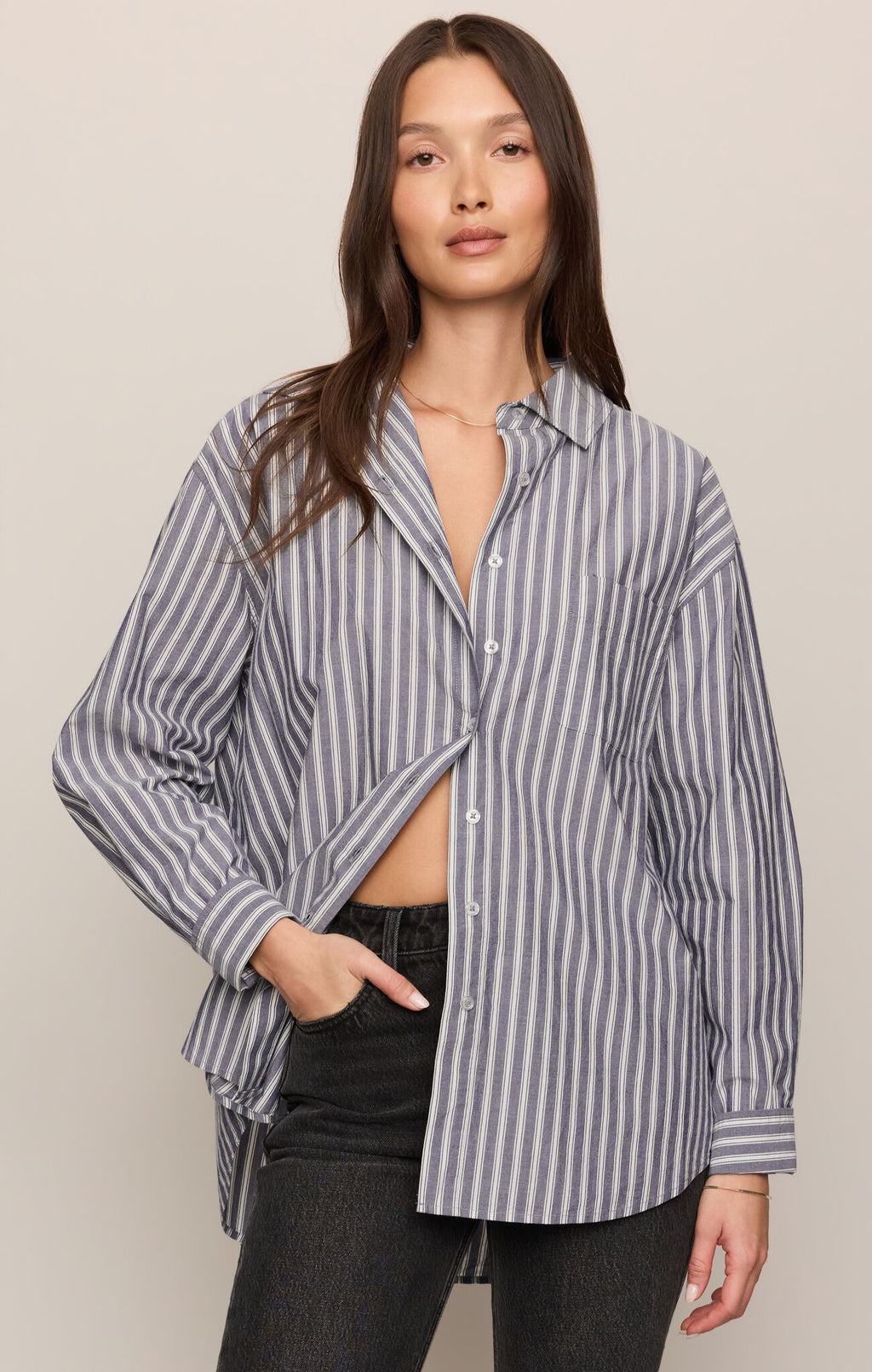 The Gallery Striped Button Up - Oxford Blue