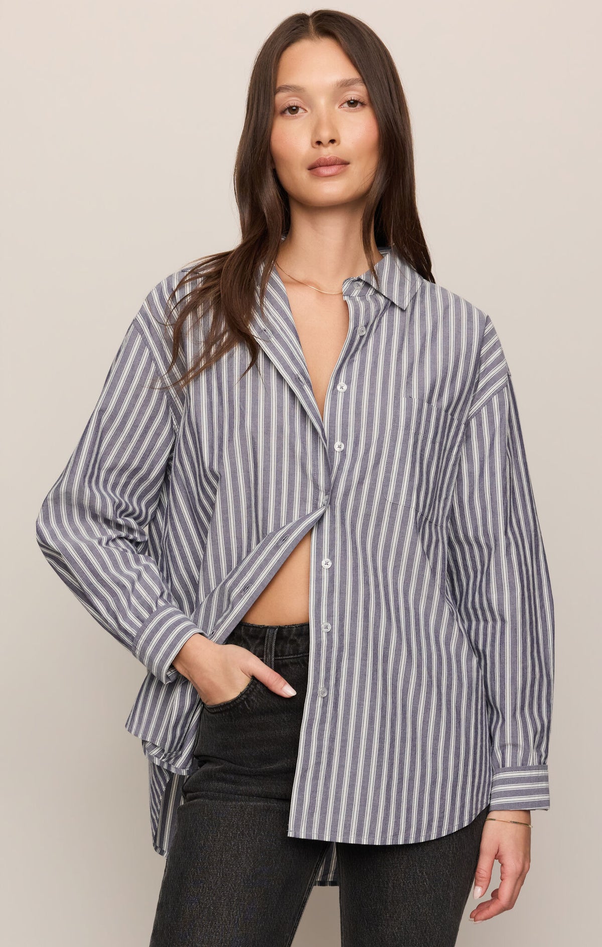 The Gallery Striped Button Up - Oxford Blue